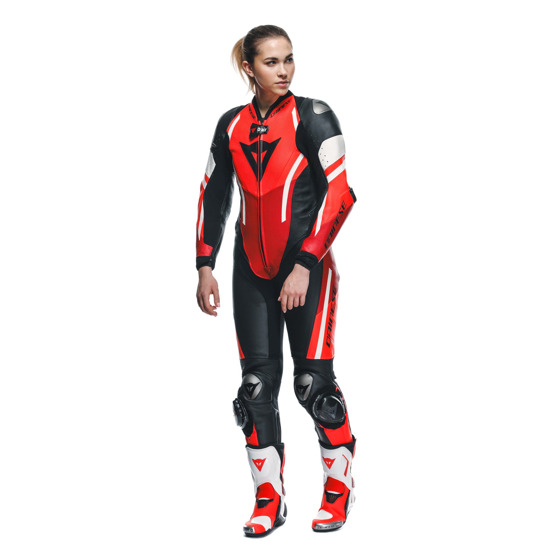 Dainese Misano 3 Lady D-AIR® Mono de cuero – Traje de carrera con airbag perforado | Mujeres | Rojo 