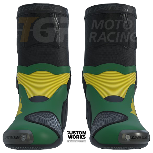 Botas de moto de carreras y carretera Dainese Axial 2 Air | Hombre | Verde bosque / Amarillo | Custom Works 