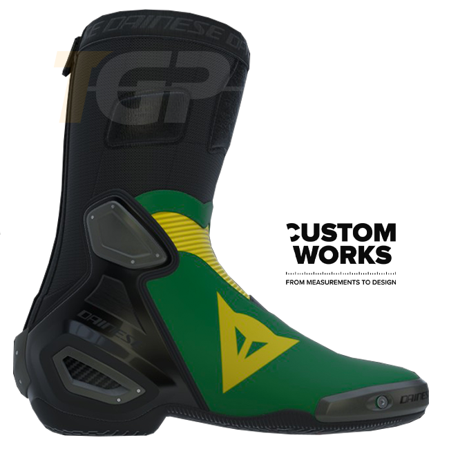 Botas de moto de carreras y calle Dainese Axial 2 | Hombre | Verde bosque / Amarillo | Custom Works 