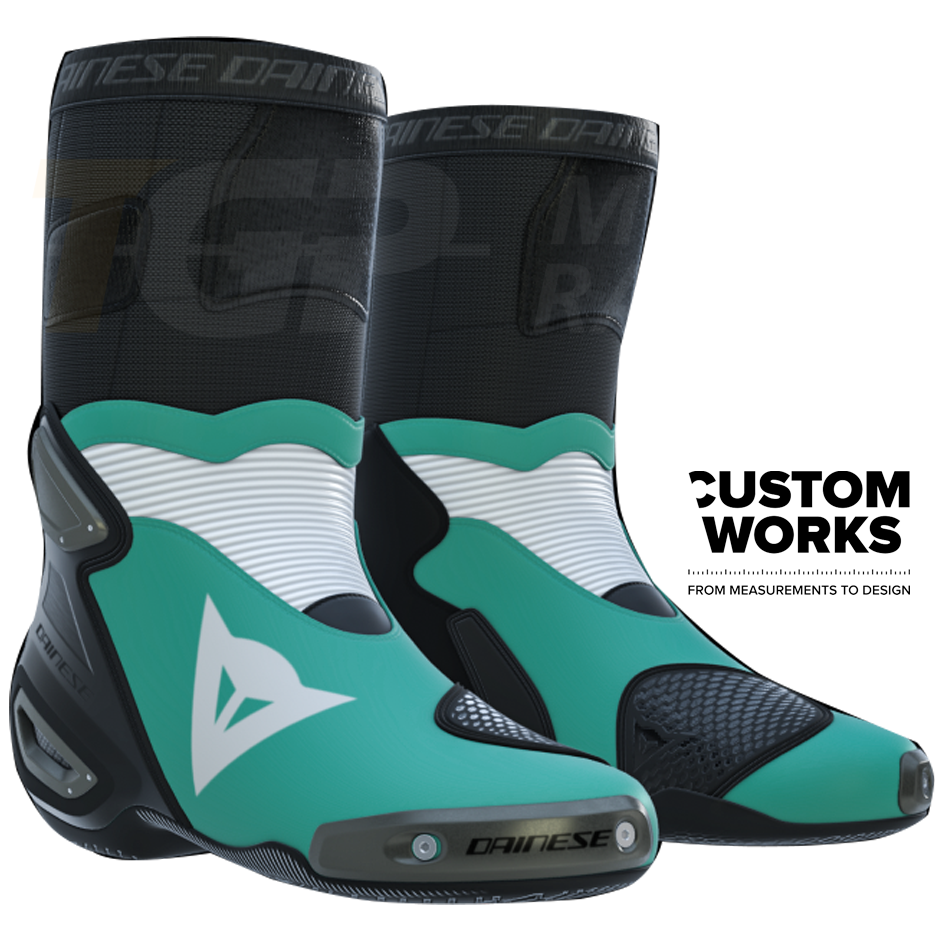 Botas de moto de carreras y carretera Dainese Axial 2 | Hombre | Azul mar de Cerdeña / Blanco | Custom Works 
