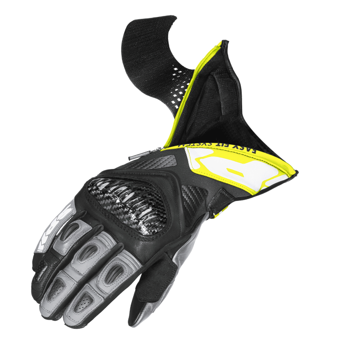 Guantes de cuero Spidi Carbo Fit Racing para moto | Hombre | Negro/Amarillo fluorescente | A226394 