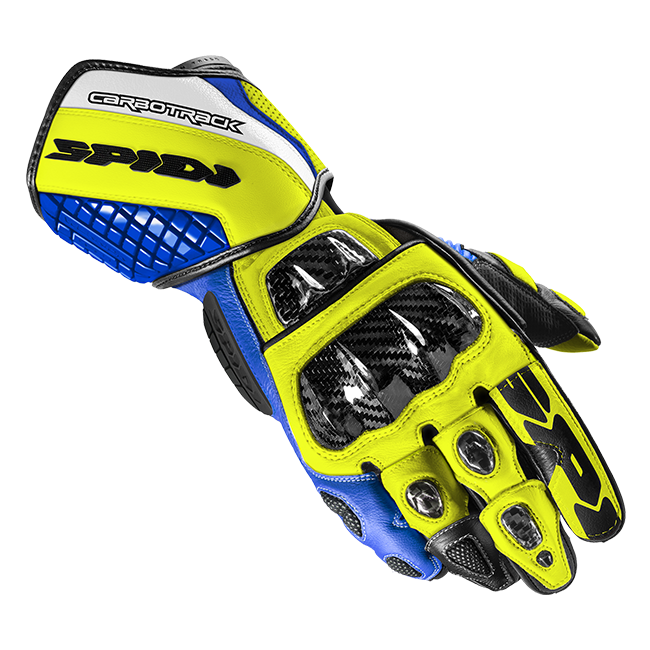 Spidi Carbo Track Evo Guantes de Cuero para Motociclismo | Hombre | Azul/Amarillo | A203477 