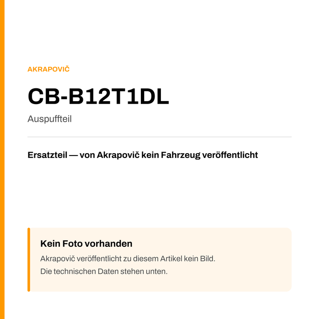 Akrapovic Auspuffteil CB-B12T1DL — Platzhalter, kein Herstellerfoto verfügbar