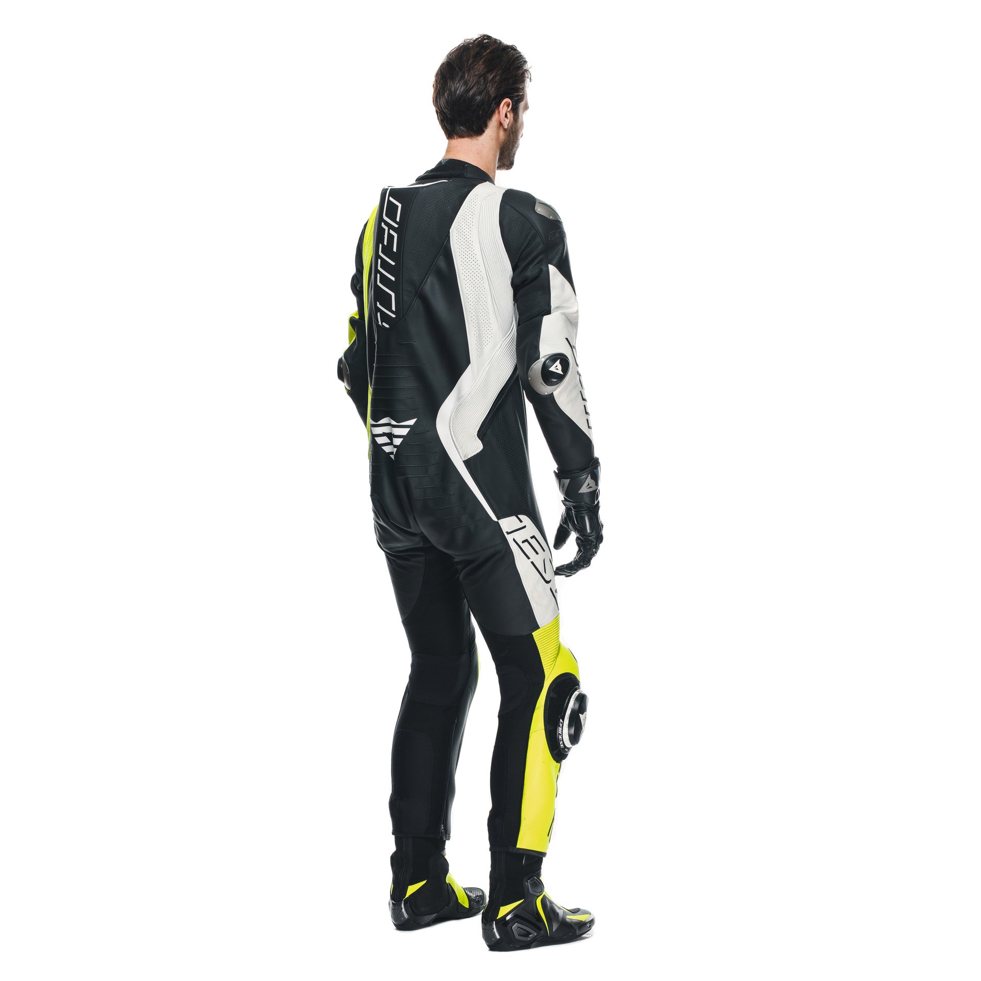 Dainese Audax D-ZIP Mono de cuero – Traje de carreras perforado | Hombre | Negro/Amarillo Neón 