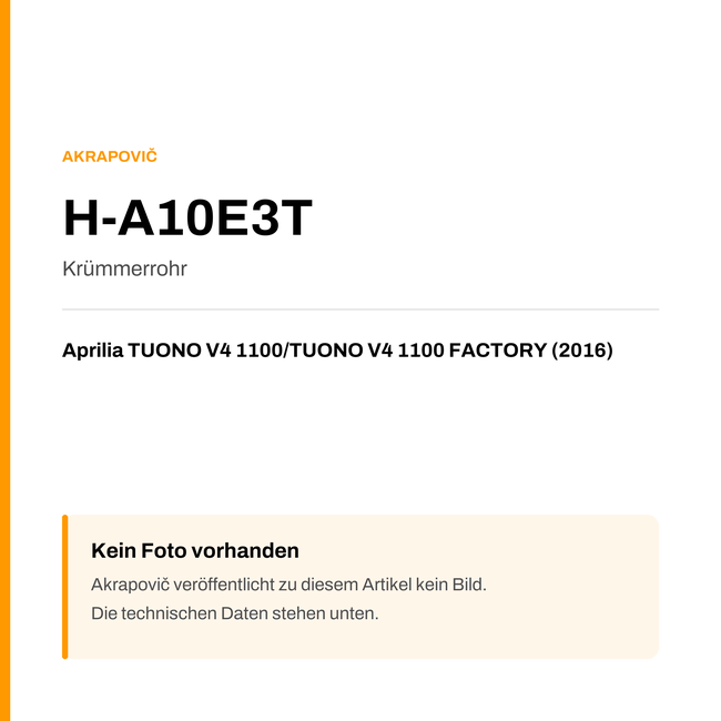 Akrapovic Krümmerrohr Aprilia TUONO V4 1100 / TUONO V4 1100 FACTORY (16-16) H-A10E3T — Platzhalter, kein Herstellerfoto verfügbar