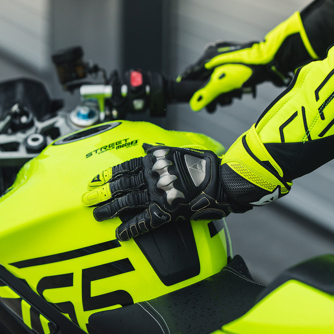 Guantes de moto Dainese Full Metal 7 Racing de cuero | Hombre | Amarillo neón/Negro 