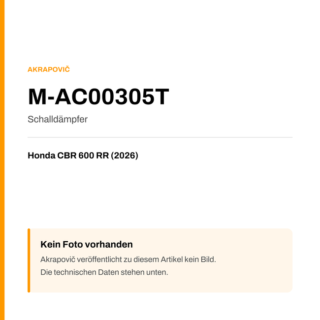 Akrapovic Schalldämpfer Honda CBR 600 RR (26-26) M-AC00305T — Platzhalter, kein Herstellerfoto verfügbar