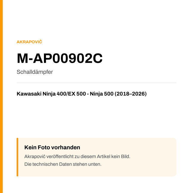 Akrapovic Schalldämpfer Kawasaki Ninja 400 / EX 500 - Ninja 500 (18-26) M-AP00902C — Platzhalter, kein Herstellerfoto verfügbar