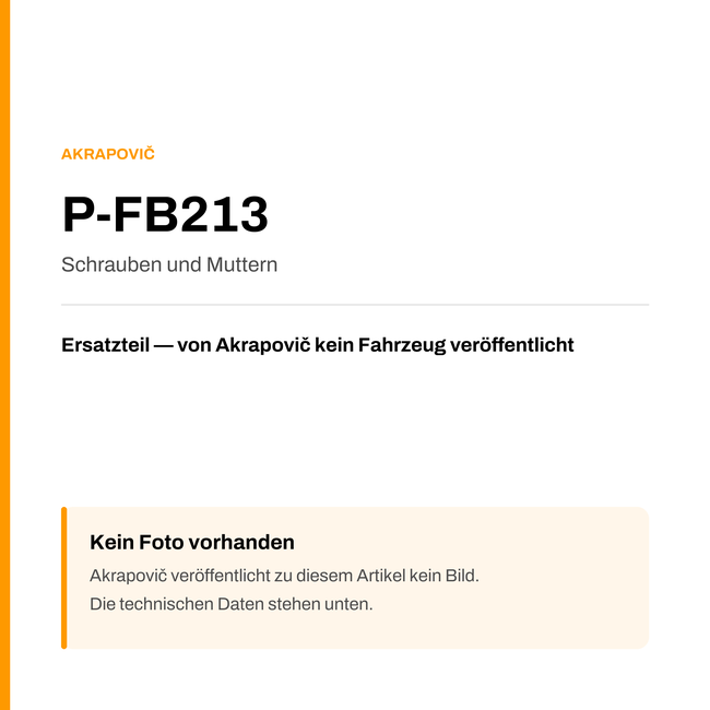 Akrapovic Schrauben und Muttern P-FB213 — Platzhalter, kein Herstellerfoto verfügbar