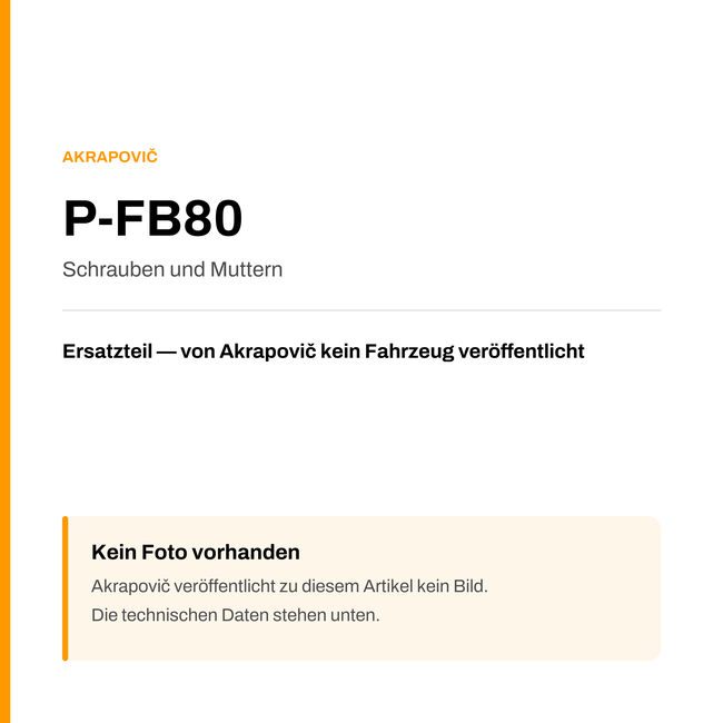 Akrapovic Schrauben und Muttern P-FB80 — Platzhalter, kein Herstellerfoto verfügbar