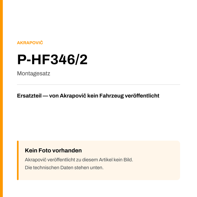 Akrapovic Montagesatz P-HF346/2 — Platzhalter, kein Herstellerfoto verfügbar