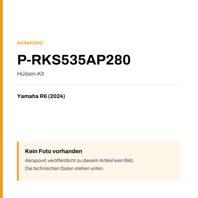 Akrapovic Hülsen-Kit Yamaha R6 (24-24) P-RKS535AP280 — Platzhalter, kein Herstellerfoto verfügbar