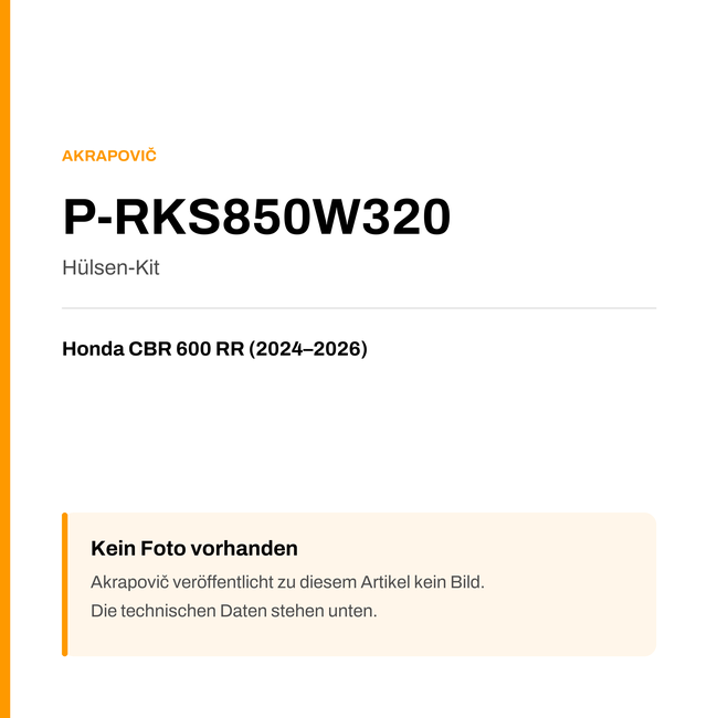 Akrapovic Hülsen-Kit Honda CBR 600 RR (24-26) P-RKS850W320 — Platzhalter, kein Herstellerfoto verfügbar
