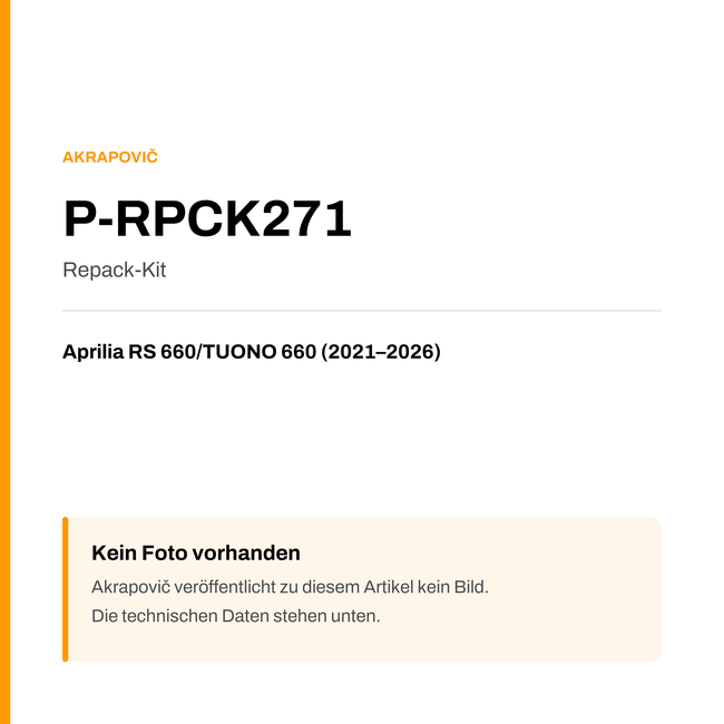Akrapovic Repack-Kit Aprilia RS 660 / TUONO 660 (21-26) P-RPCK271 — Platzhalter, kein Herstellerfoto verfügbar