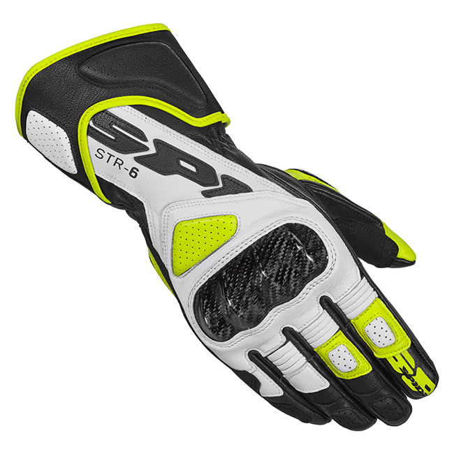 Guantes de cuero de carreras Spidi STR-6 para motocicleta | Hombre | Negro/Amarillo brillante | A221394 