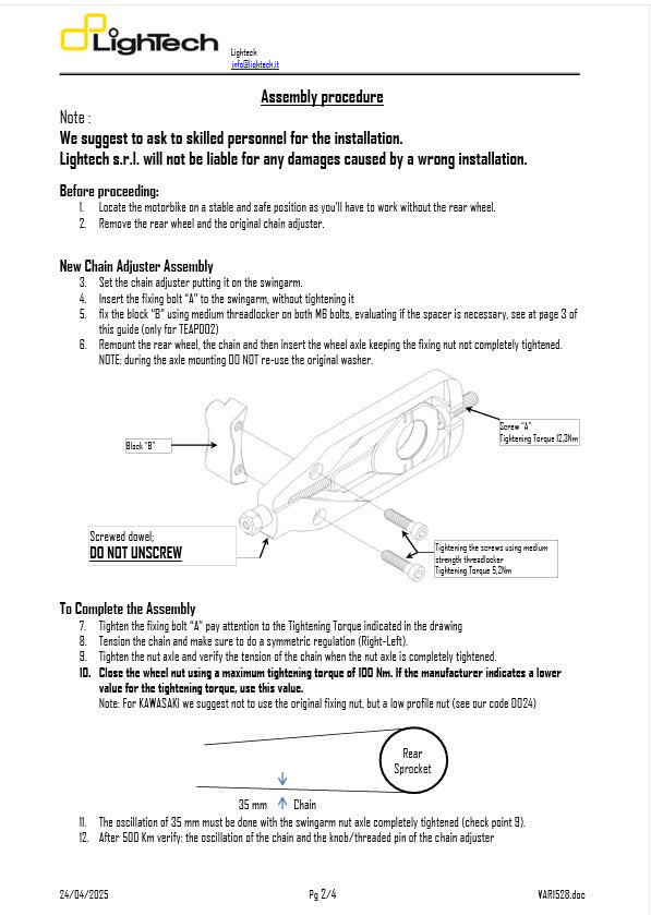 Tensor de cadena LighTech Aprilia RSV4/RR/RF/1100 Factory (15-20) TEAP003 