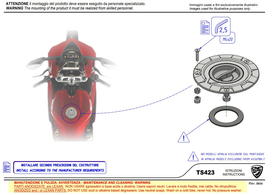 Tapa de combustible con cierre rápido Pramac Racing Edición Limitada CNC Racing Ducati Panigale V4/S (2025) TS423PR 