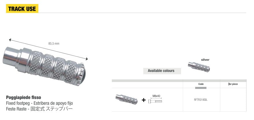 LighTech Repuesto de pie de Track-Use fijo 85,5 mm – Plata/Negro | RFTR318 