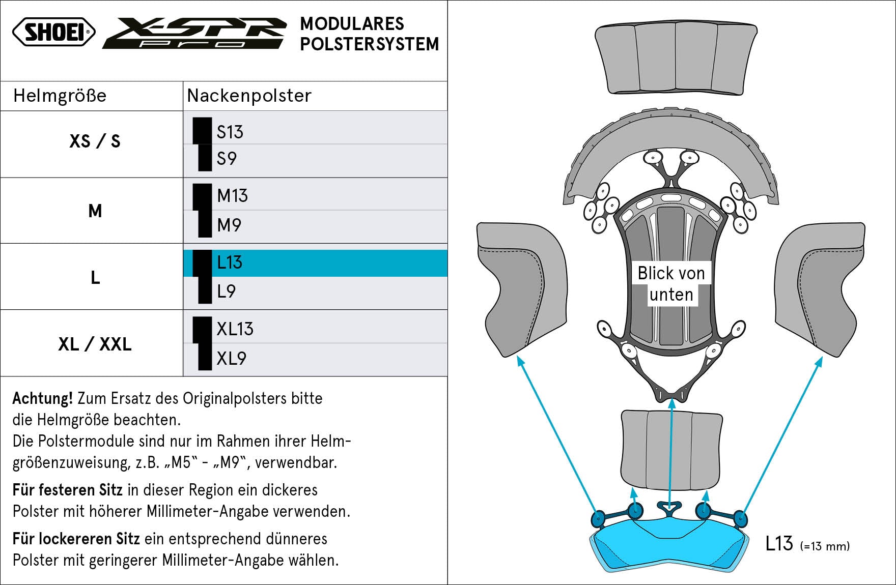 Cojín de cabeza Shoei Nacken L13 (XPRO) Tipo-P para X-SPR PRO 