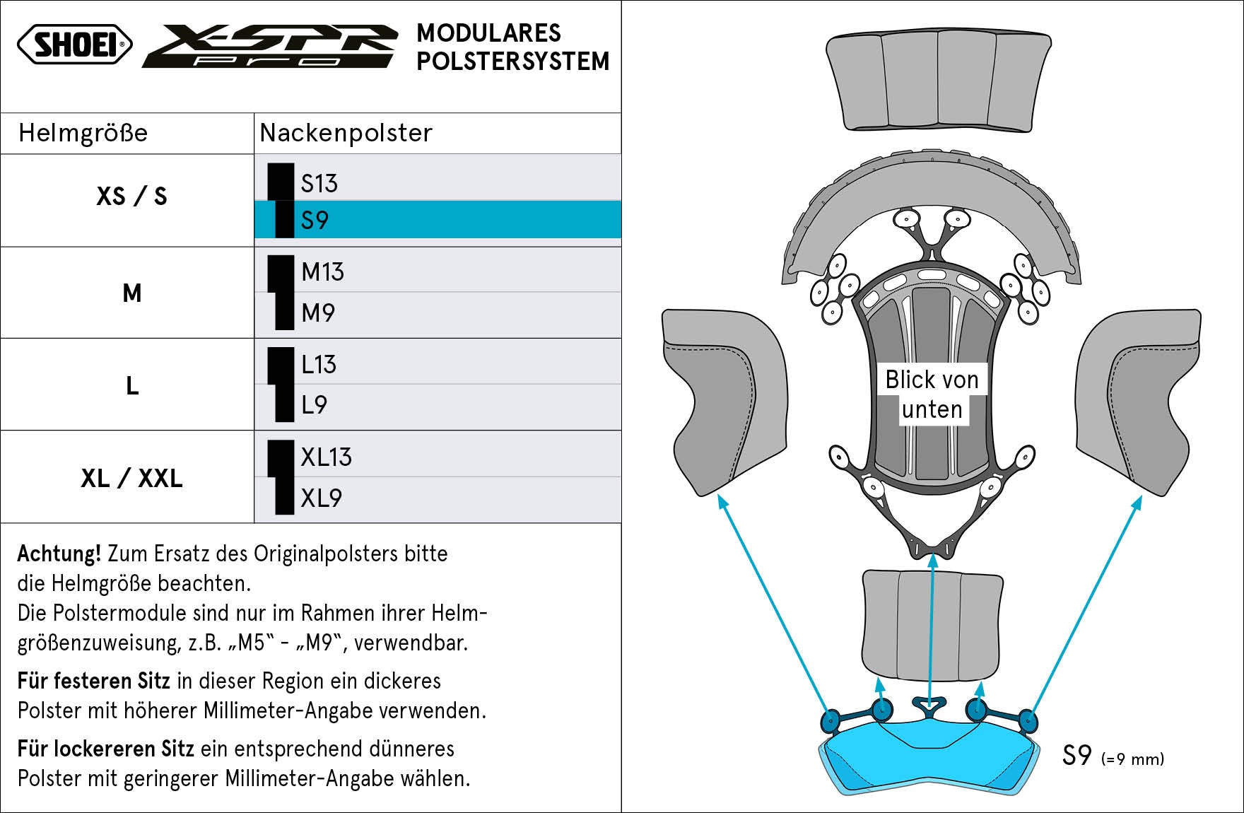 Shoei almohadilla de cabeza cuello S9 (XPRO) Tipo-P para X-SPR PRO 