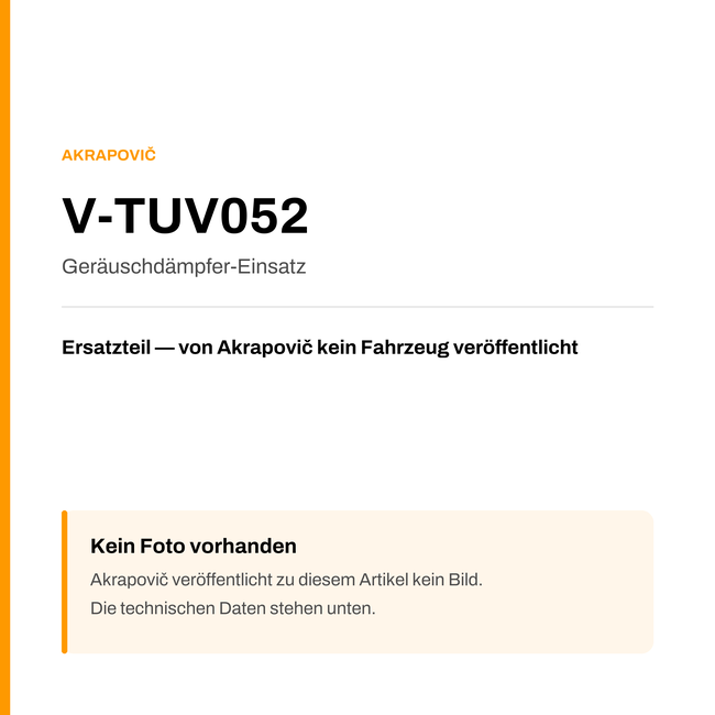 Akrapovic Geräuschdämpfer-Einsatz V-TUV052 — Platzhalter, kein Herstellerfoto verfügbar
