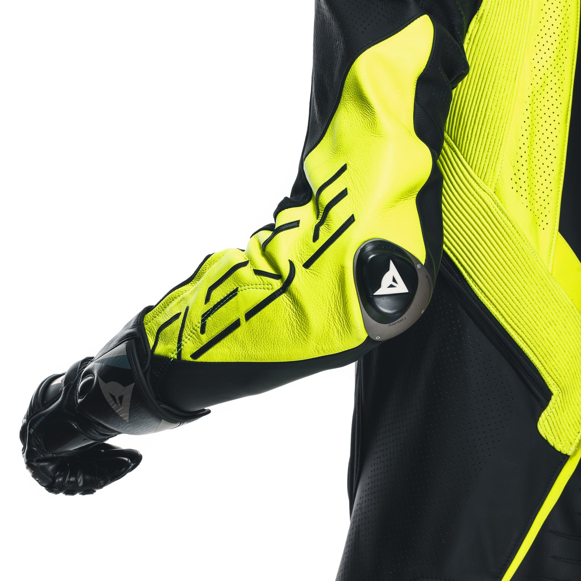 Dainese Audax D-ZIP Mono de cuero – Traje de carreras perforado | Hombre | Negro/Amarillo Neón 