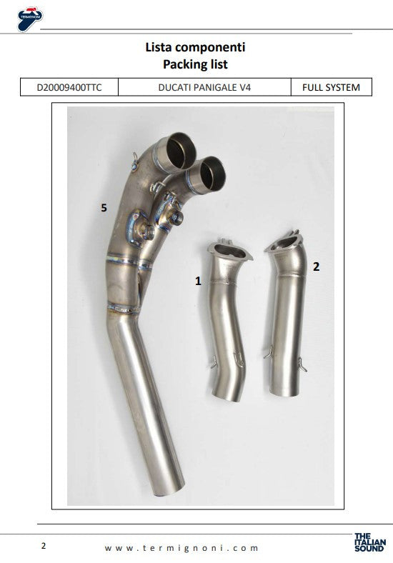 Sistema de escape completo Termignoni de titanio D200 RHT para Ducati Panigale V4 R (19-24) D20009400TTC 