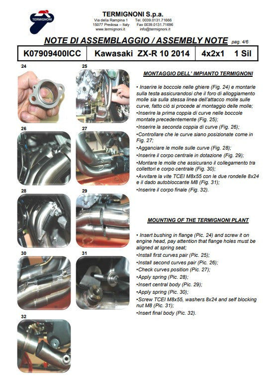 Sistema de escape completo Termignoni de titanio para Kawasaki ZX-10 R/RR (16-20) K08010200TCC 