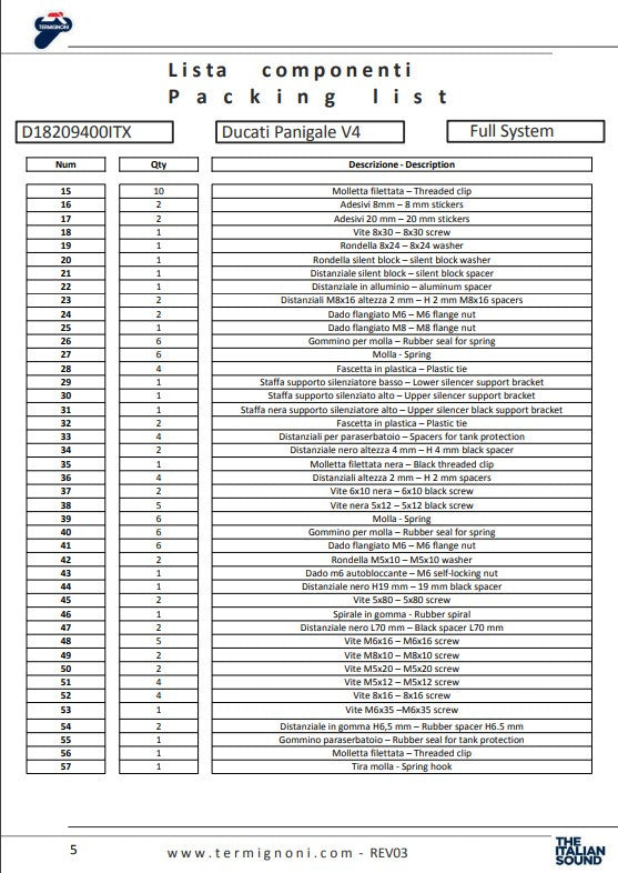 Sistema de escape completo de acero inoxidable Termignoni 4USCITE Ducati Panigale V4 R (19-24) D18209401ITX 