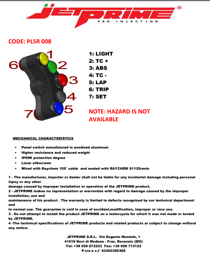 Interruptor de manillar Race izquierdo JetPrime BMW S1000RR K46 (15-18) JP PLSR 008 