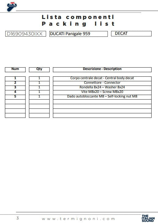Termignoni tubo de reemplazo de catalizador Ducati Panigale 959 (16-19) D16909430IXX 