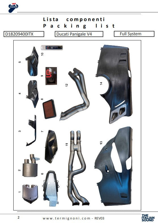 Sistema de escape completo de acero inoxidable Termignoni 4USCITE para Ducati Panigale V4/S (18-24) D18209401ITX 