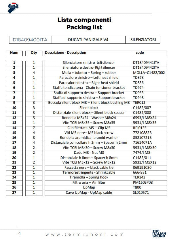 Kit de escape Termignoni Slip-On Black Edition para Ducati Panigale V4/S/R (18-24) D18409400INA 