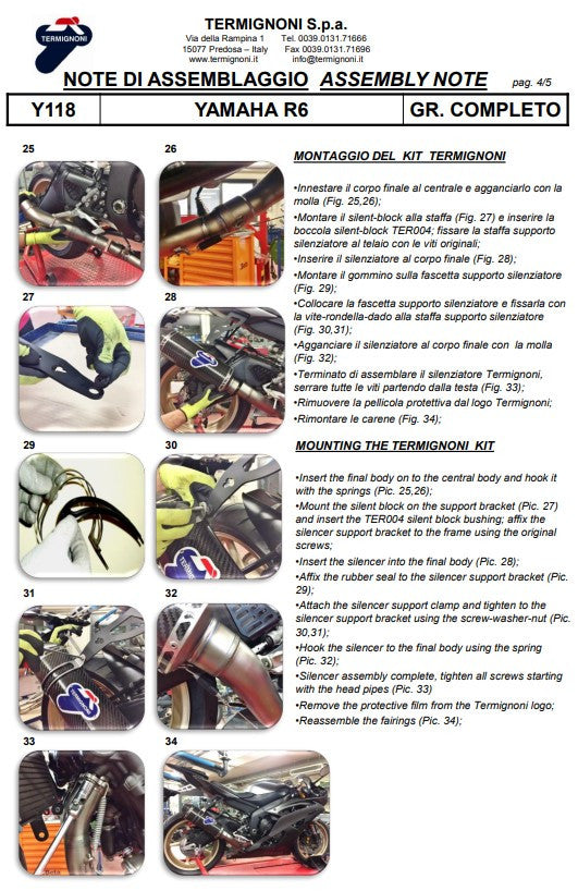 Kit de escape completo Termignoni Titanium Kit-SSP versión Yamaha YZF-R6 (06-25) Y11810200TCC 