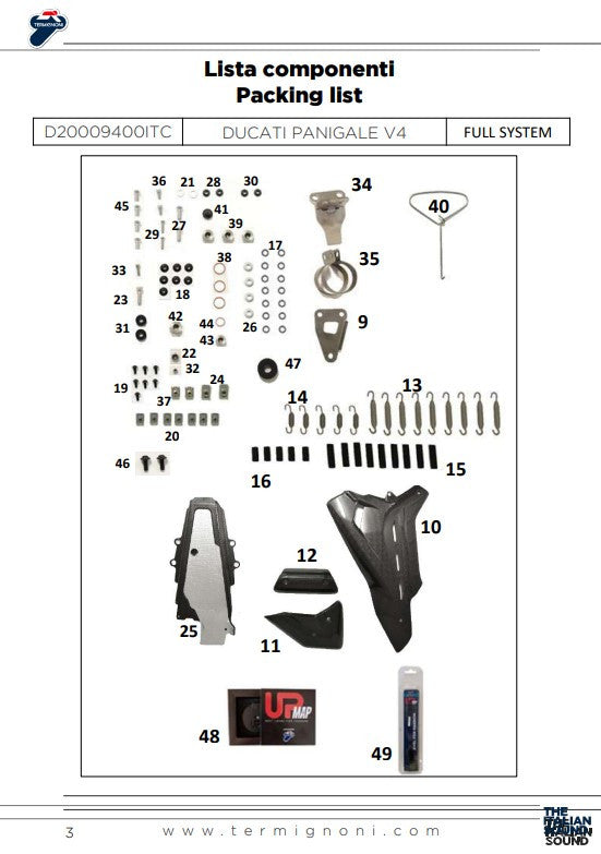 Sistema de escape completo de acero inoxidable Termignoni D200 RHT para Ducati Panigale V4 R (19-24) D20009400ITC 