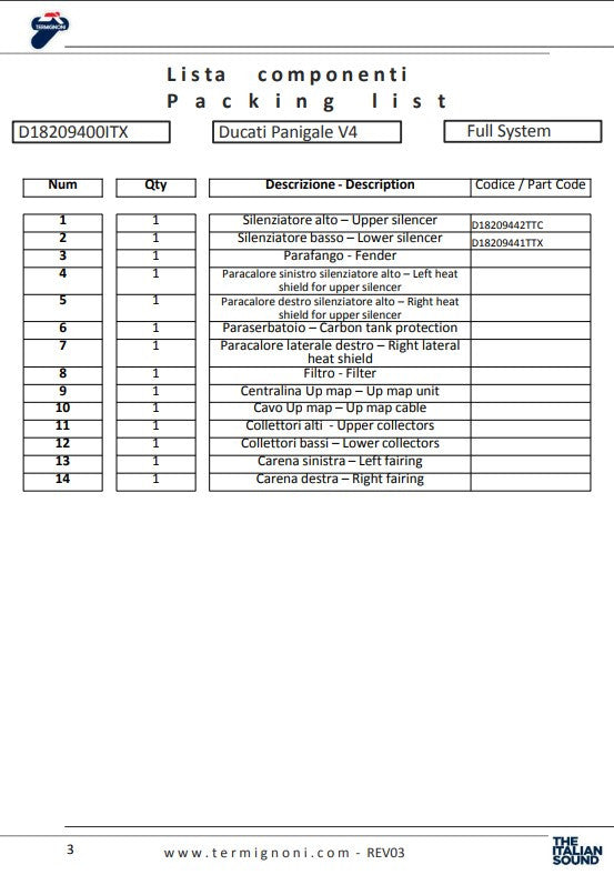 Sistema de escape completo Termignoni de titanio 4USCITE para Ducati Panigale V4 R (19-24) D18209401TTX 