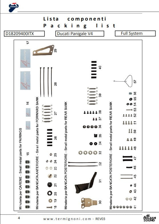 Sistema de escape completo Termignoni de titanio 4USCITE para Ducati Panigale V4 R (19-24) D18209401TTX 