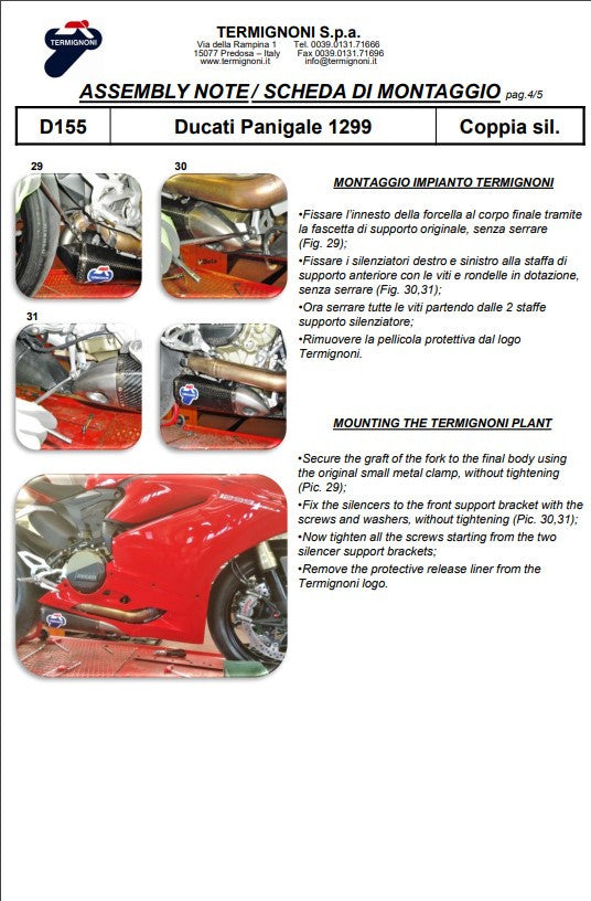 Kit de escape Slip-On de Termignoni en carbono para Ducati Panigale 899 (13-16) D155102CPT+D155Y 