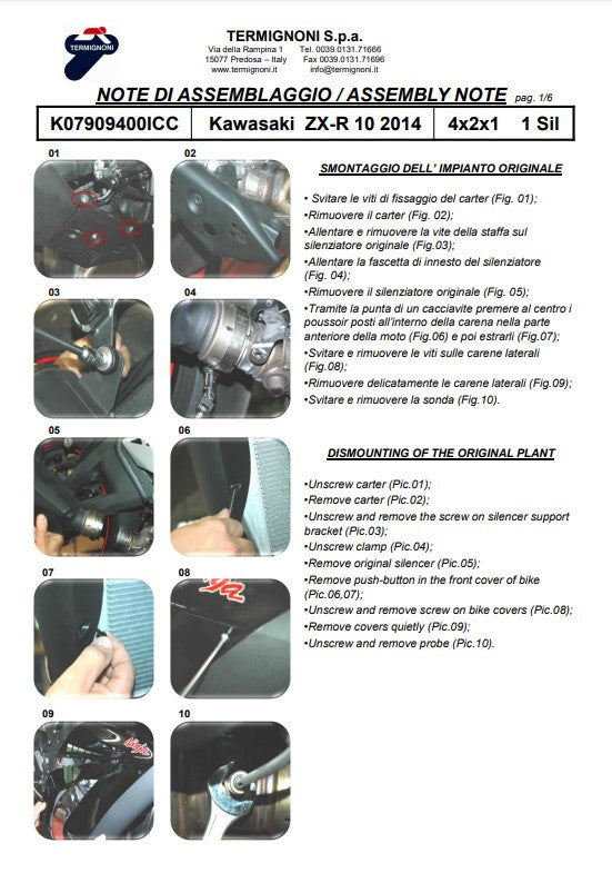 Sistema de escape completo de acero inoxidable Termignoni para Kawasaki ZX-10 R/RR (16-20) K07909400ICC 