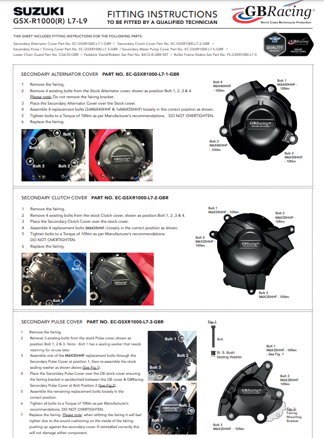 Protector de cubierta de protección de encendido GBRacing Suzuki GSX-R 1000 (17-23) 