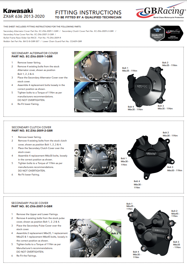 Juego completo de tapas de motor Protectores GBRacing Kawasaki ZX-6R/636/RR (13-26) 