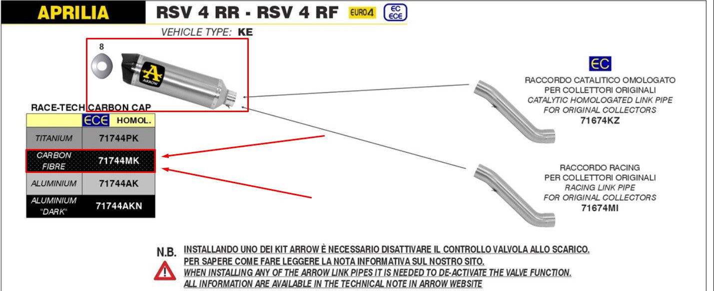 Arrow Slip-On Race-Tech Carbon Aprilia RSV4/RR/RF (17-18) 71744MK 