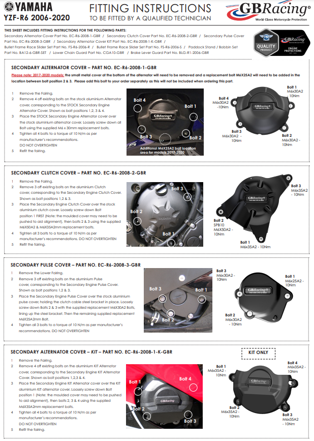 Cubierta de motor Protectores Juego completo GBRacing Yamaha KIT YZF-R6 (06-25) 