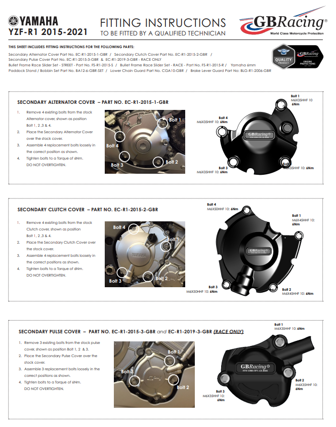 Protector de embrague cubierta de protección GBRacing Yamaha YZF-R1/M RN32, RN49 y RN65 (15-25) 