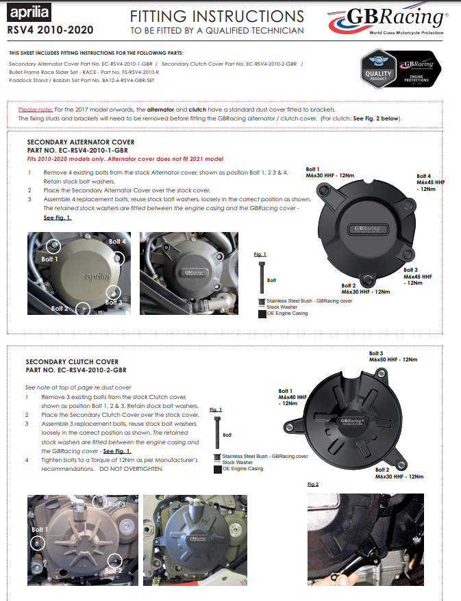Cubierta protectora de embrague GBRacing para Aprilia RSV4/1100 Factory/R/RR/RF (09-20) 