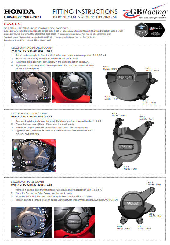 Cubierta de protección del generador GBRacing Honda CBR 600 RR (07-21) 