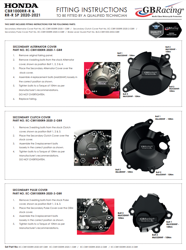 Protector de cubierta de protección de encendido GBRacing Honda CBR 1000 RR-R SC82 (20-25) 