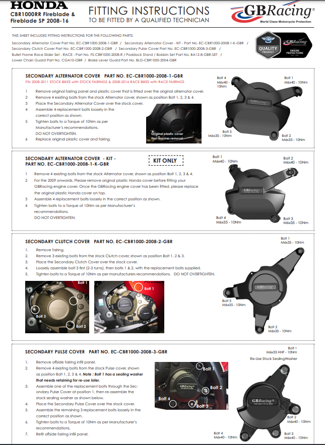 Protector de cubierta de encendido GBRacing Honda CBR 1000 RR (08-16) 