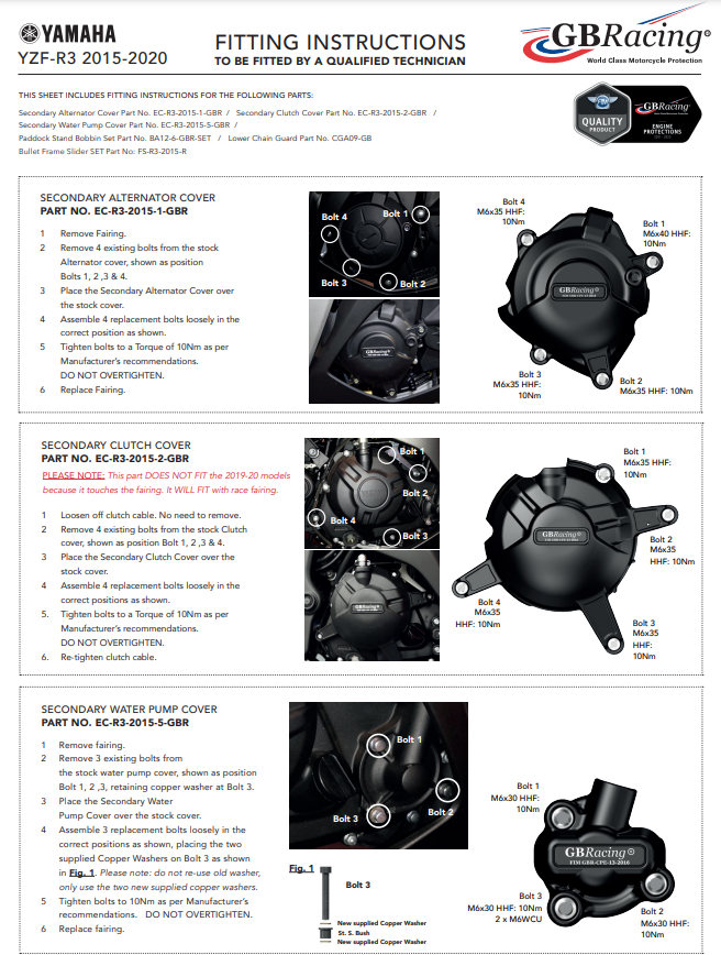 Protector de cubierta de bomba de agua GBRacing Yamaha YZF-R3 (15-22) 